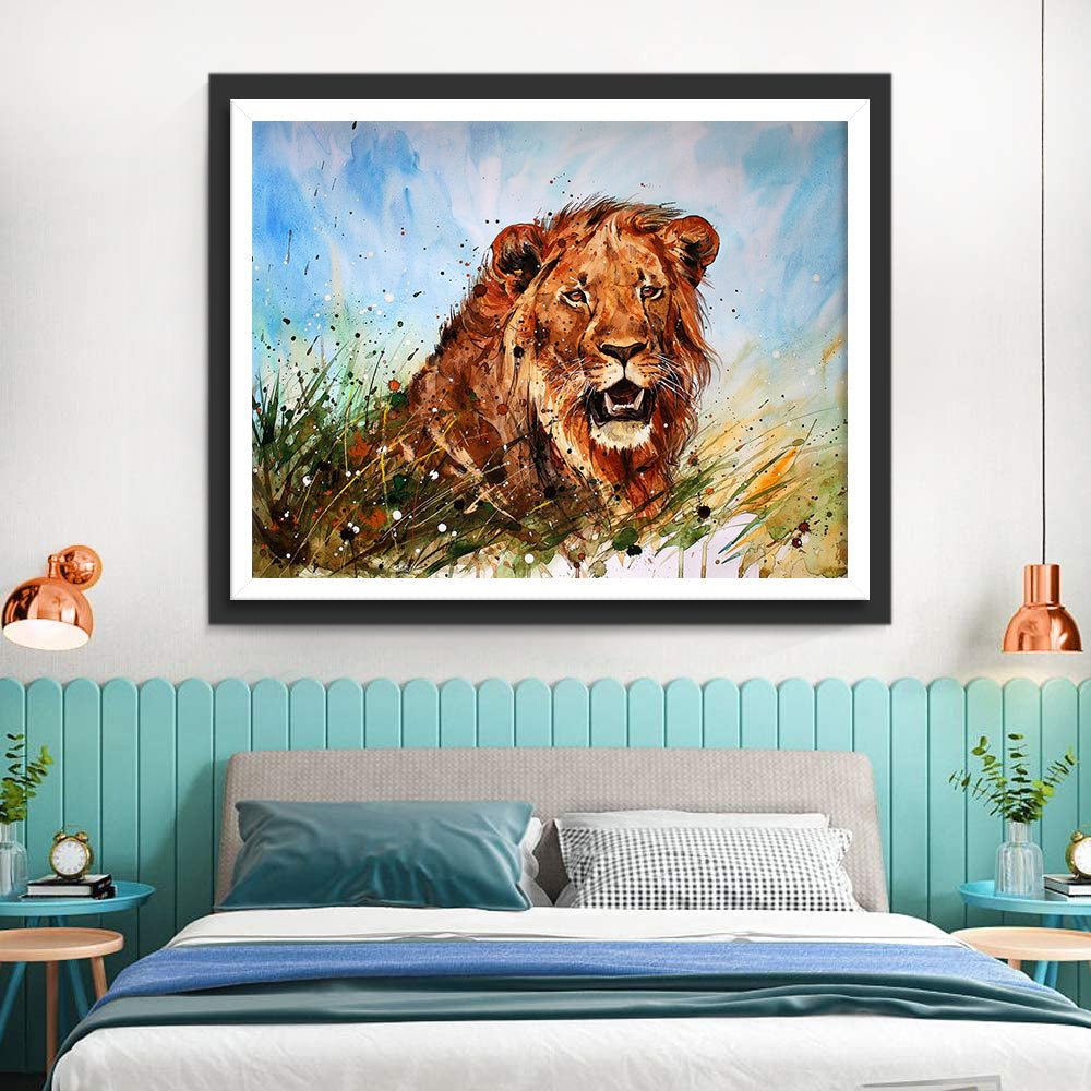 Een Leeuw in de Weide Diamond Painting