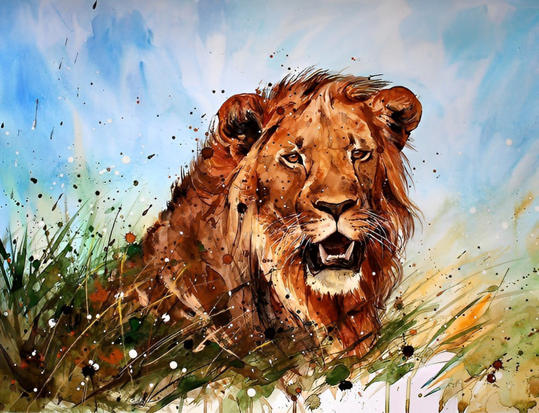 Een Leeuw in de Weide Diamond Painting