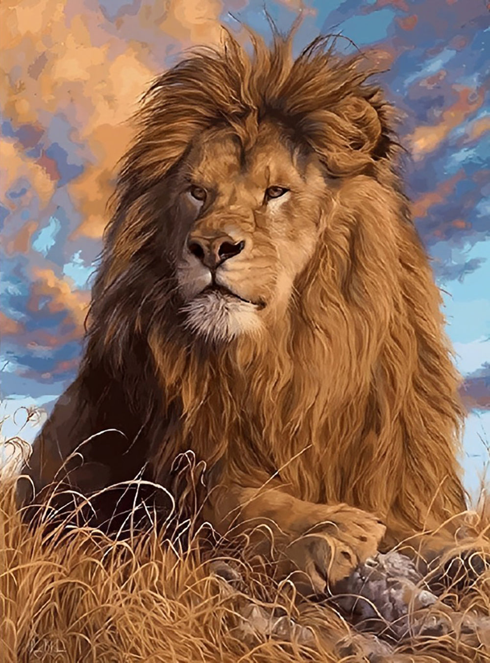 Een Leeuw in het Droge Gras Diamond Painting