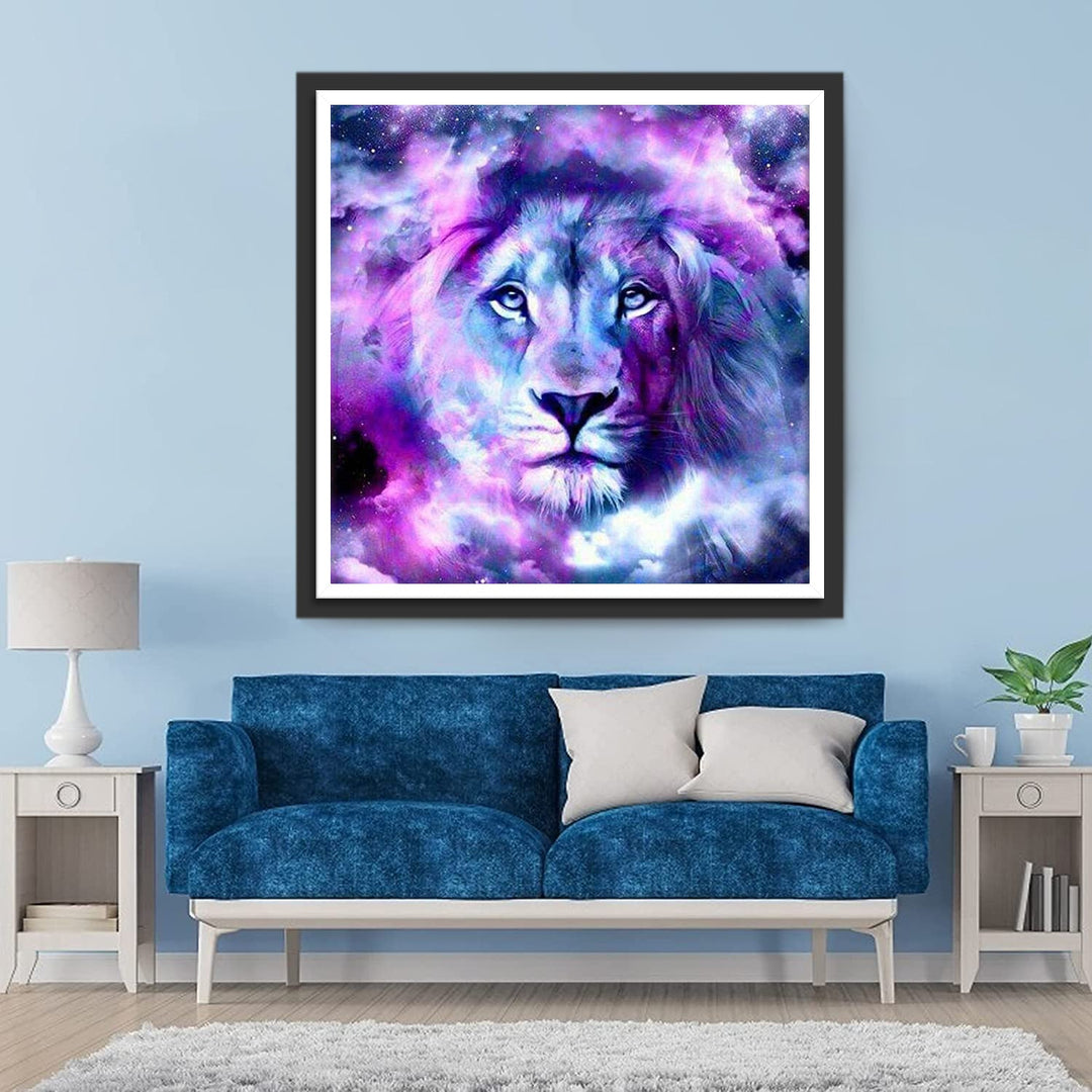 Een Leeuw in Paarse Wolken Diamond Painting