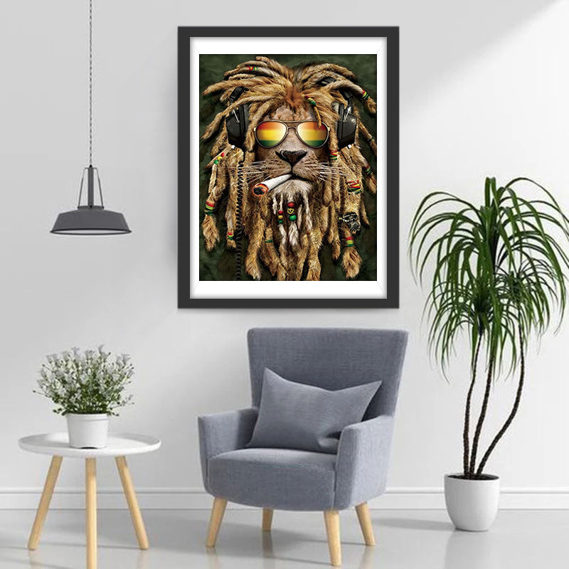 Een Leeuw met Vlechten en een Bril Diamond Painting