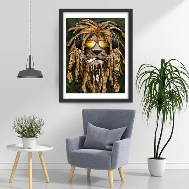 Een Leeuw met Vlechten en een Bril Diamond Painting