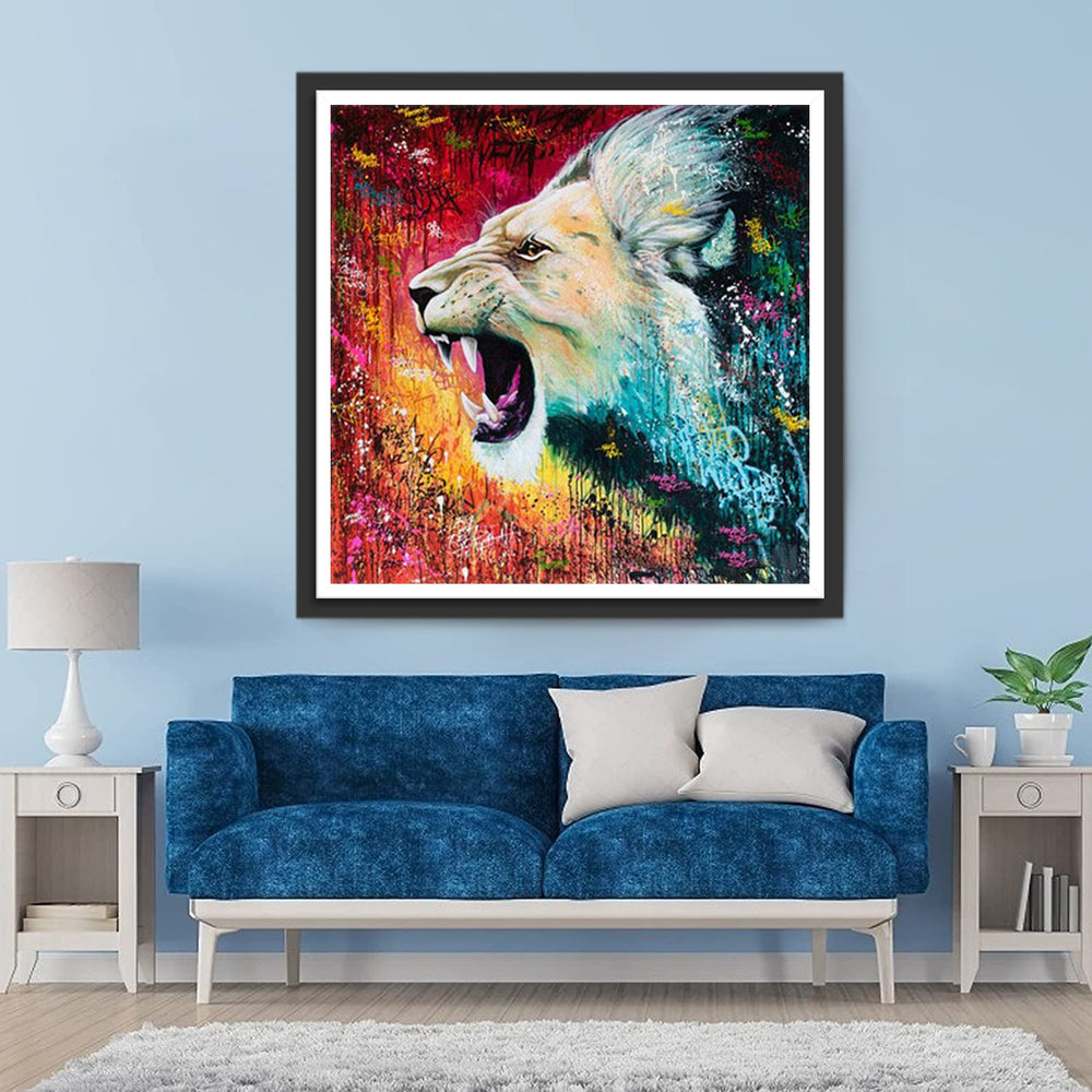 Een Leeuw op een Kleurrijke Achtergrond Diamond Painting
