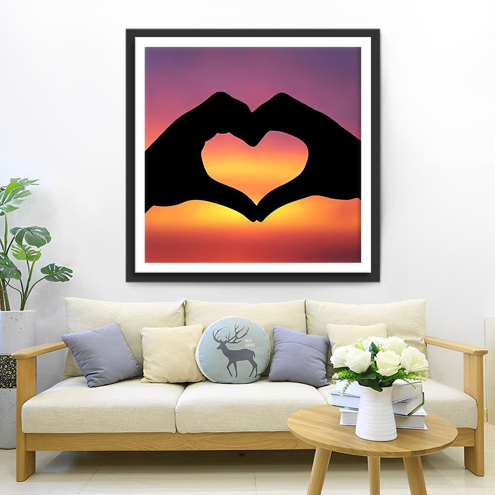 Een Liefdeshand in Silhouet bij Avondrood Diamond Painting