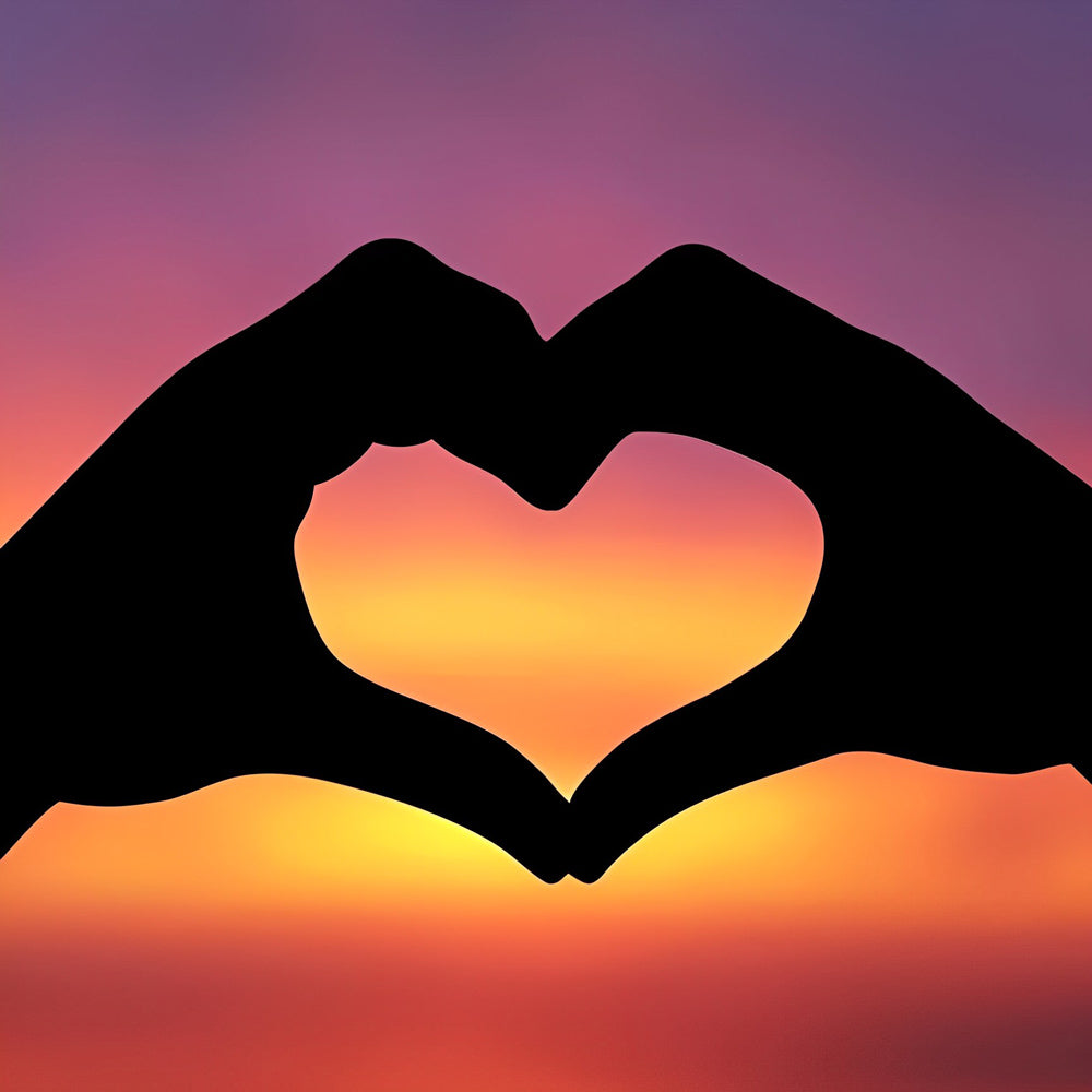 Een Liefdeshand in Silhouet bij Avondrood Diamond Painting