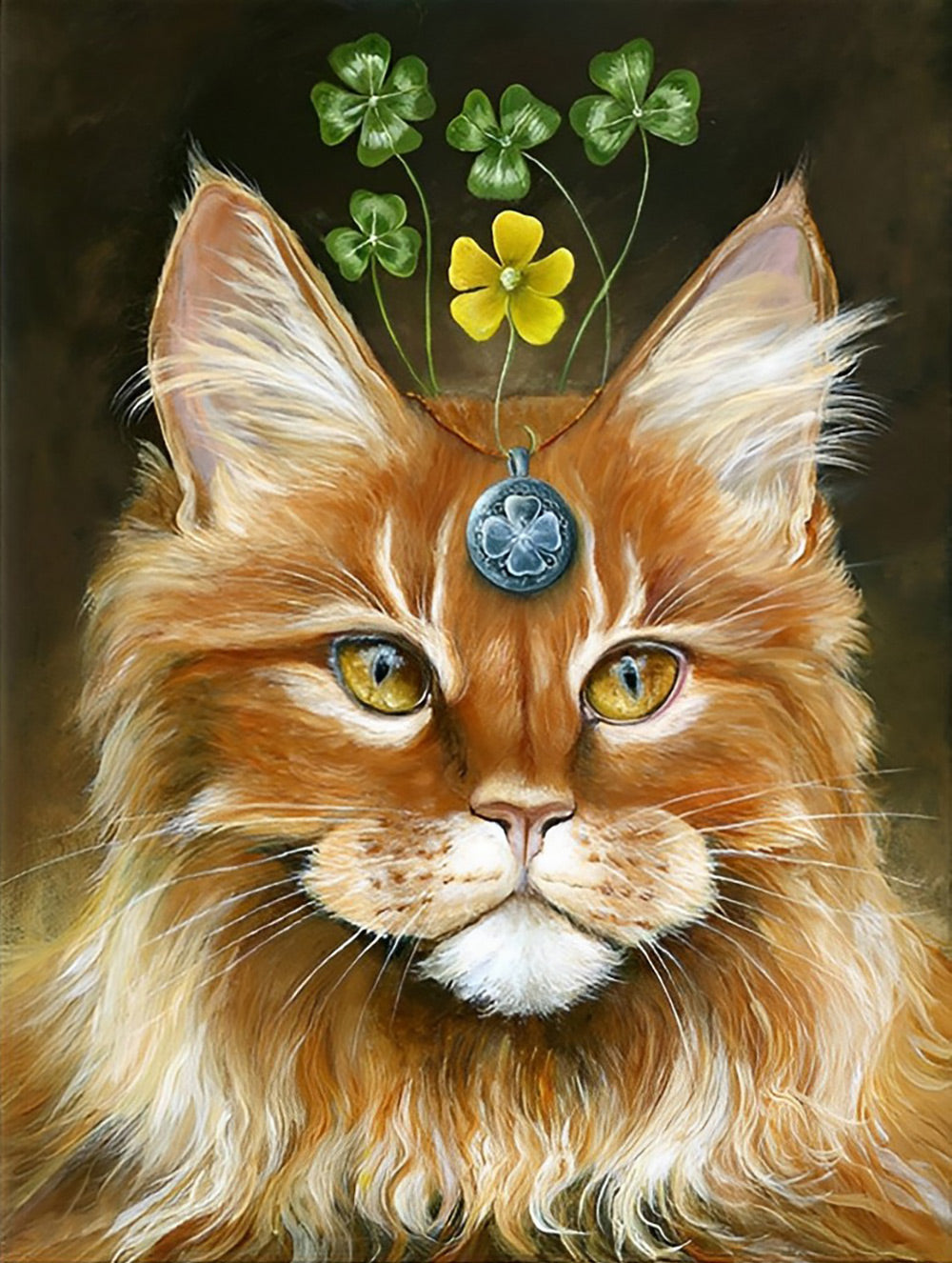 Een Maine Coon Getooid met Klavertjes Vier Diamond Painting