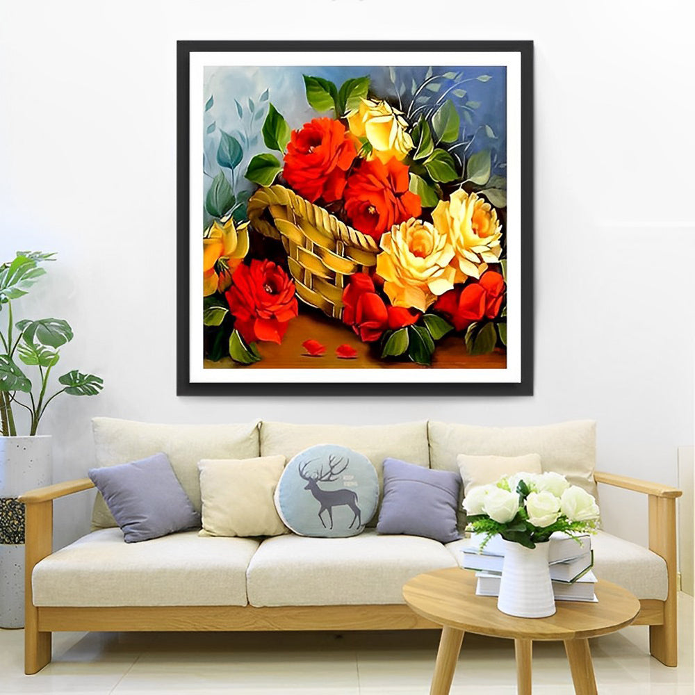 Een Mand vol Rode en Gele Rozen Diamond Painting
