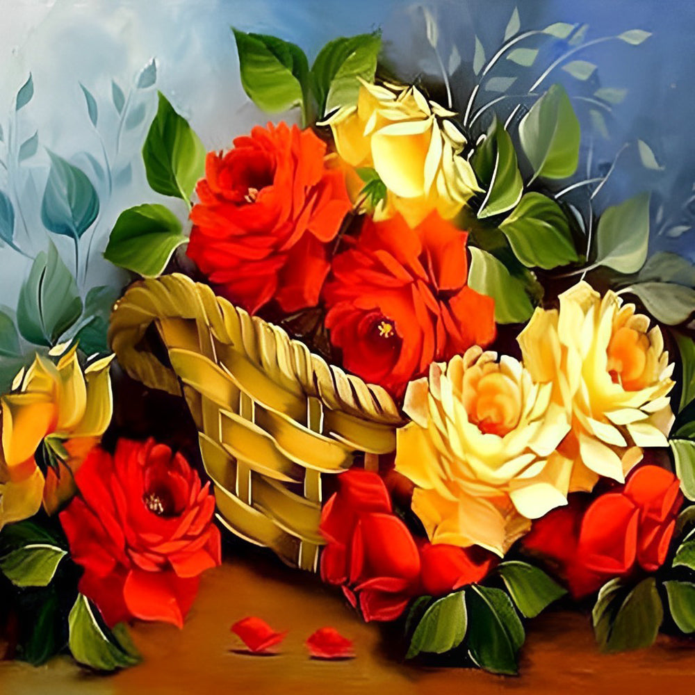 Een Mand vol Rode en Gele Rozen Diamond Painting