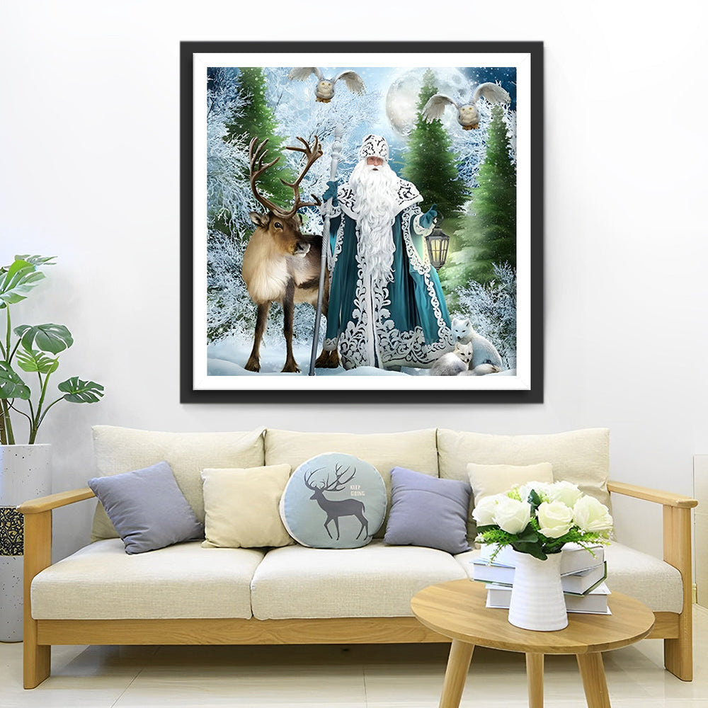 Een Mysterieuze Oude Man en Rendieren Diamond Painting