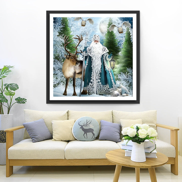 Een Mysterieuze Oude Man en Rendieren Diamond Painting