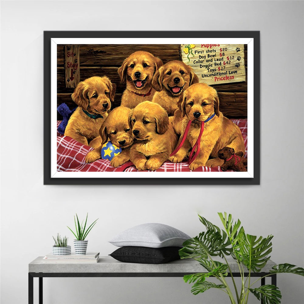 Een Nest Puppy's op de Rode Loper Diamond Painting