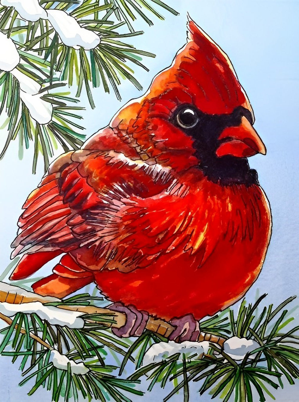 Een Noord-Amerikaanse Kardinaal in een Kerstboom Diamond Painting