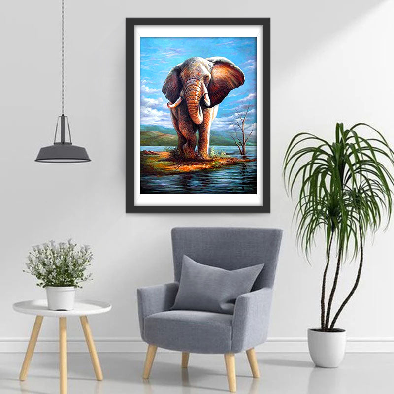 Een Olifant aan de Oever van een Beek Diamond Painting