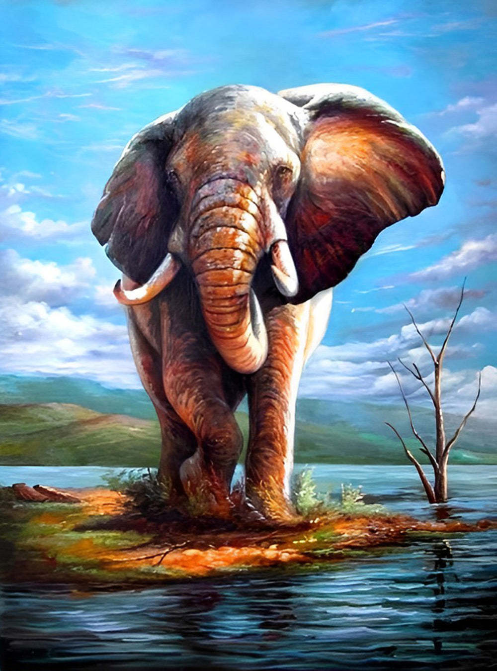 Een Olifant aan de Oever van een Beek Diamond Painting