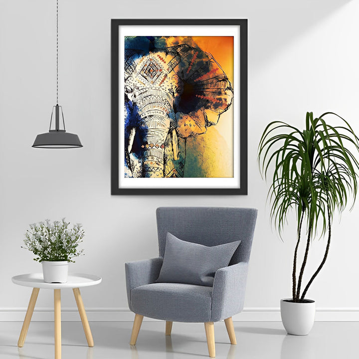 Een Olifant met Lijntekeningen Diamond Painting