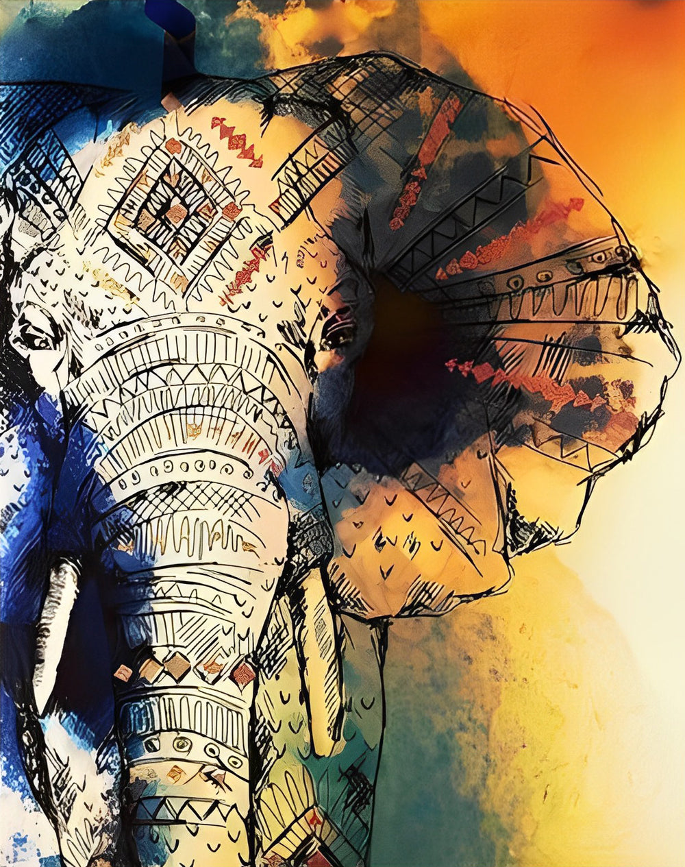 Een Olifant met Lijntekeningen Diamond Painting