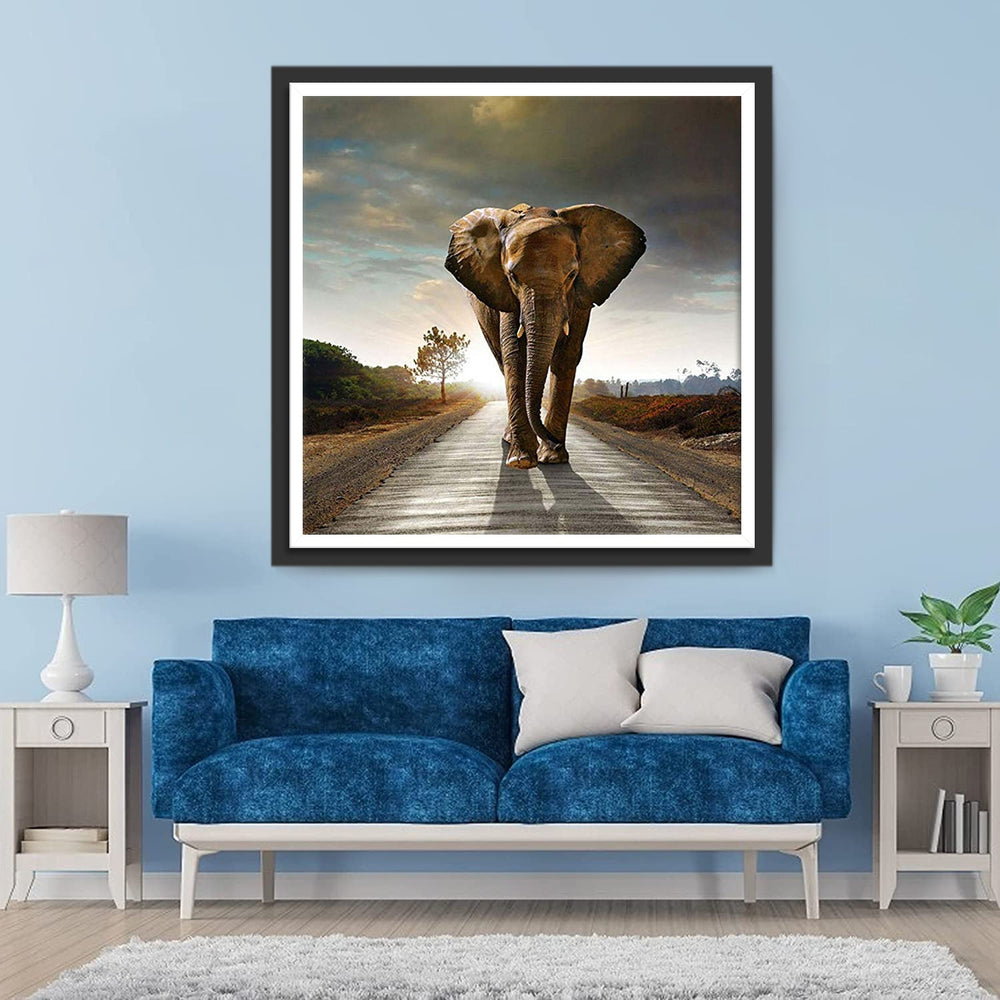 Een Olifant op een Landweg Diamond Painting