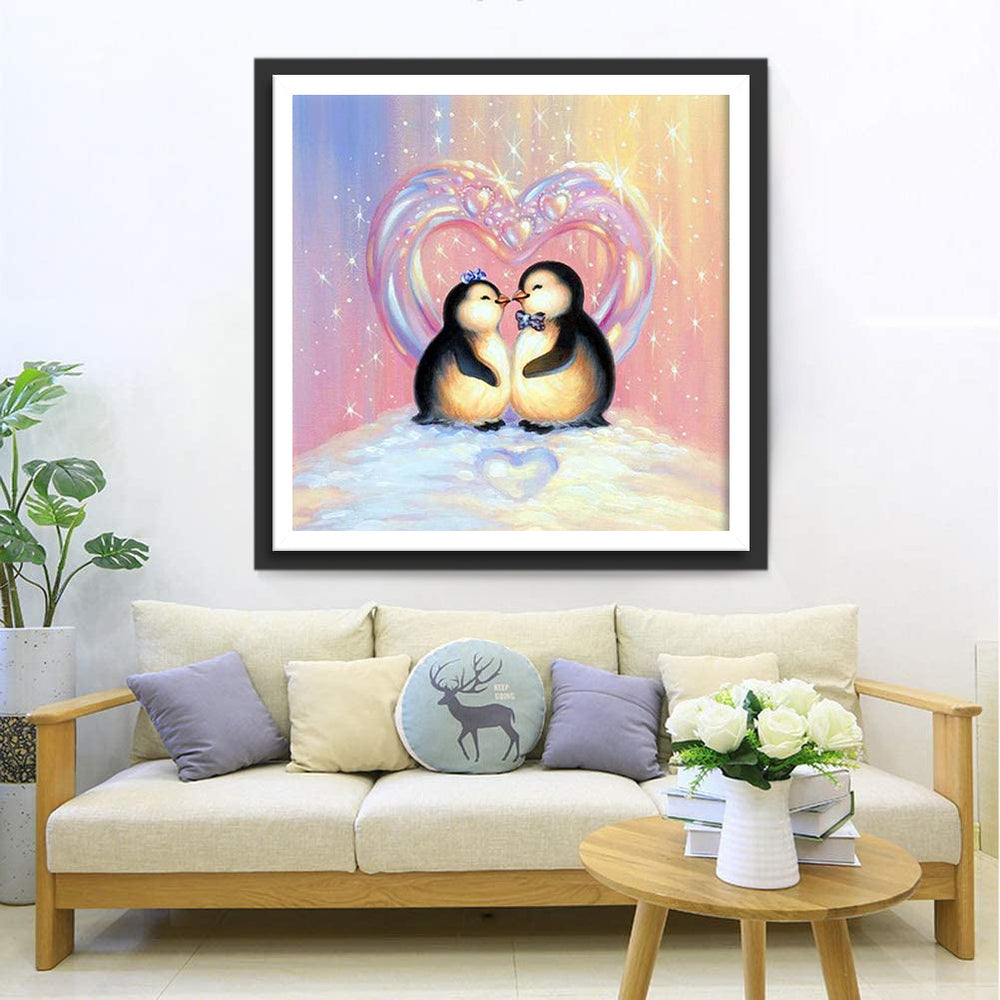 Een Ondeugend Pinguïnkoppel in de Sneeuw Diamond Painting
