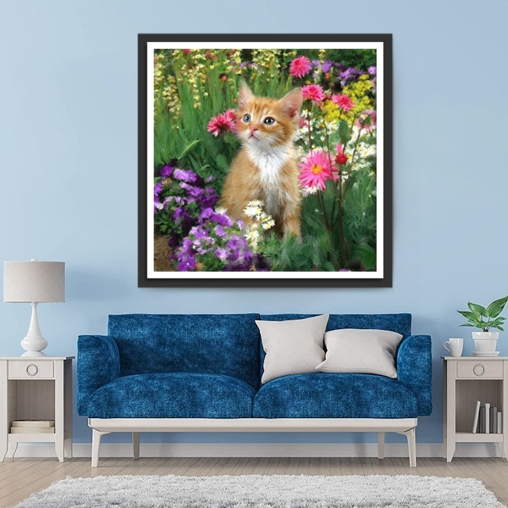 Een Oranje Kat in een Struik Diamond Painting