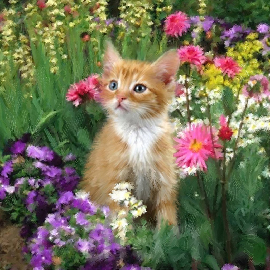 Een Oranje Kat in een Struik Diamond Painting