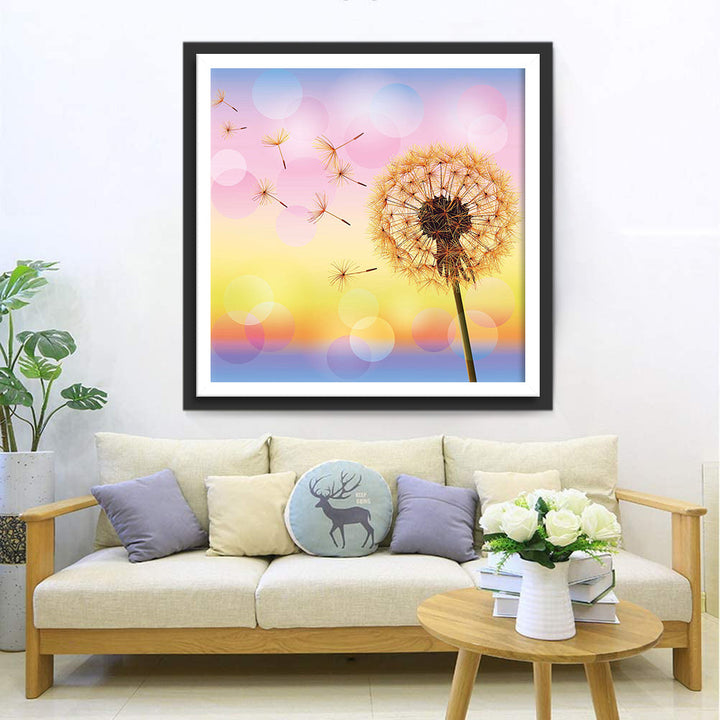 Een Oranje Paardenbloem tegen een Kleurrijke Achtergrond Diamond Painting