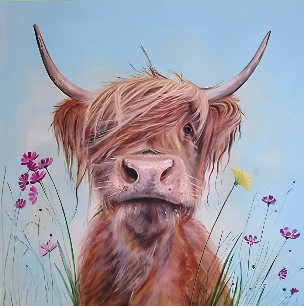 Een Oude Os tussen de Bloemen Diamond Painting