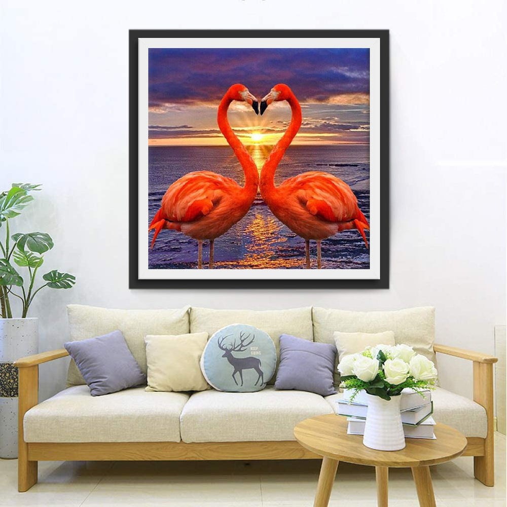 Een Paar Flamingo's aan Zee Diamond Painting