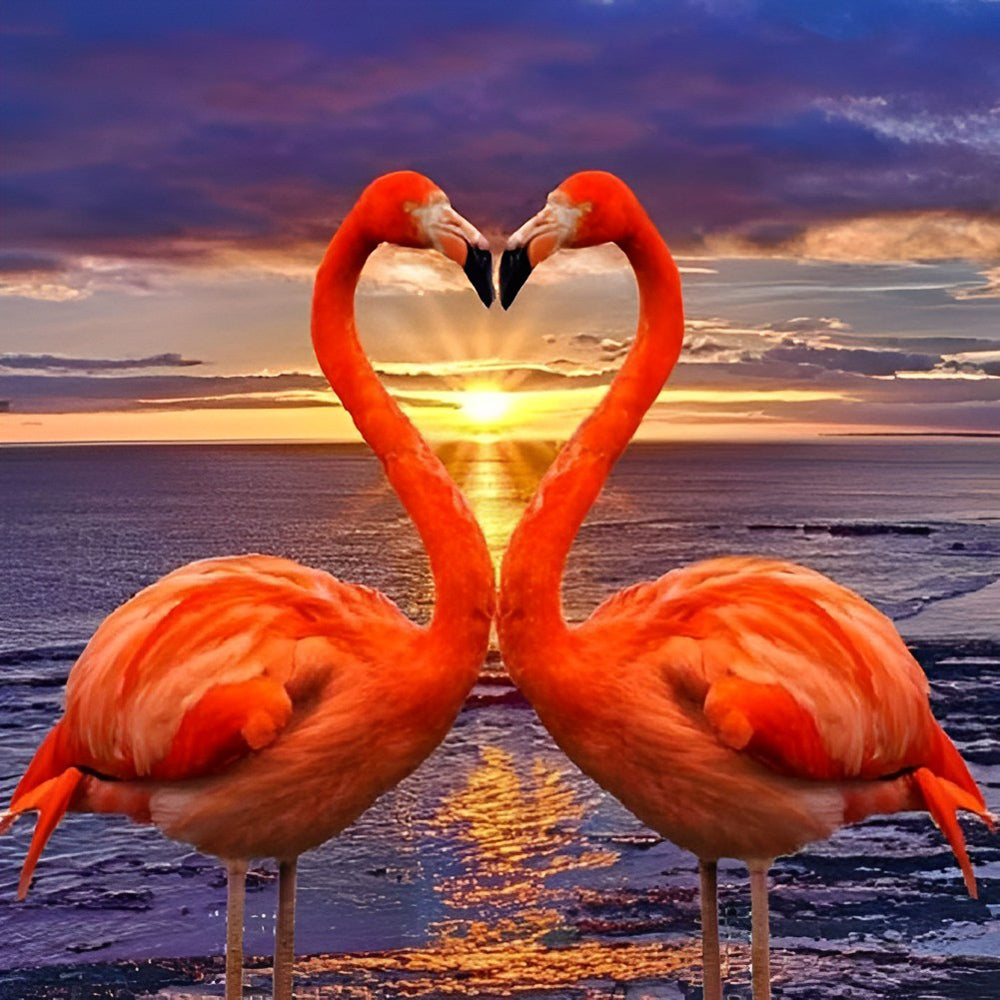 Een Paar Flamingo's aan Zee Diamond Painting
