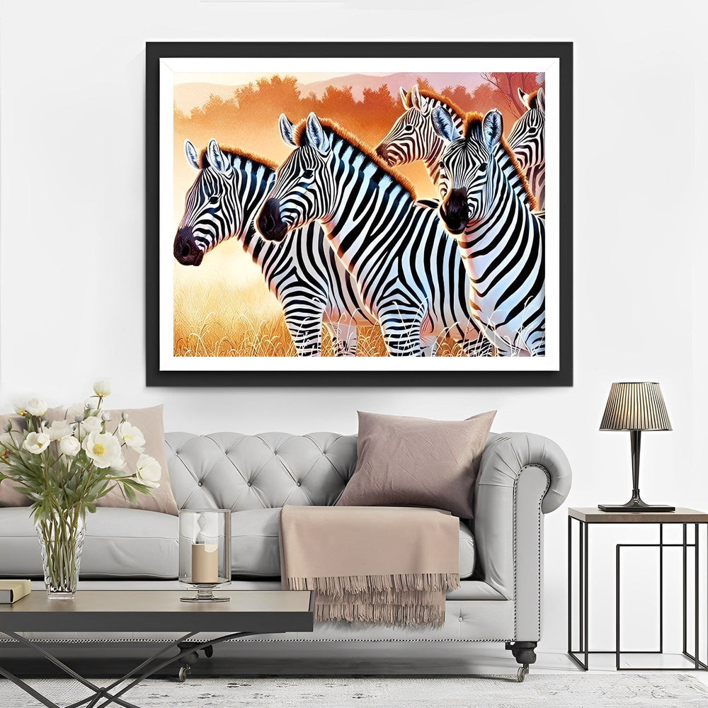 Een Paar Zebra's op een Weide in de Herfst Diamond Painting