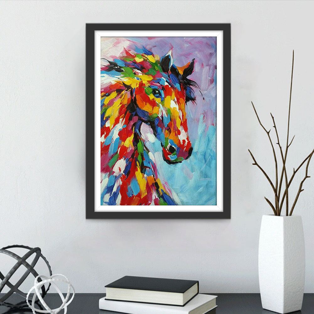 Een Paard Beschilderd met Kleurpigmenten Diamond Painting