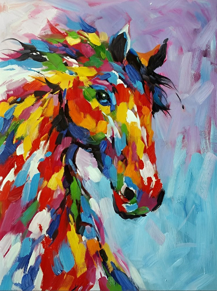 Een Paard Beschilderd met Kleurpigmenten Diamond Painting
