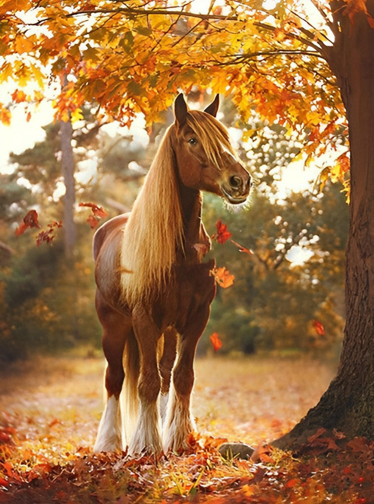 Een Paard onder Een Esdoorn Diamond Painting