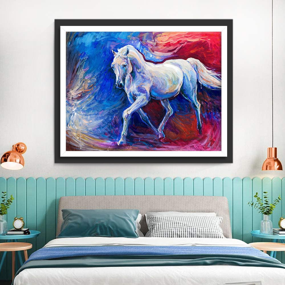 Een Paard op een Rode en Blauwe Achtergrond Diamond Painting
