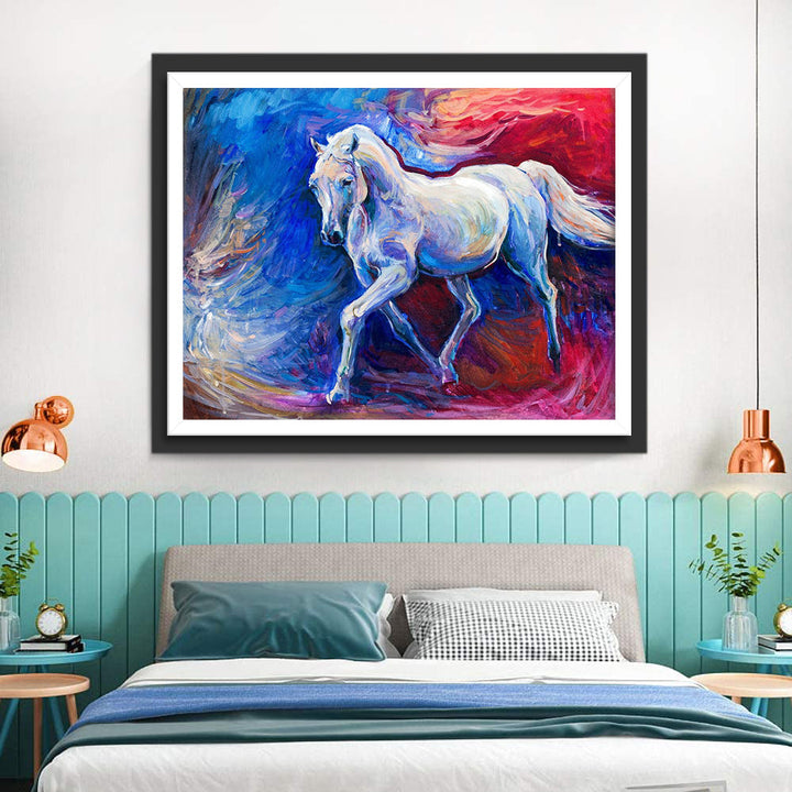 Een Paard op een Rode en Blauwe Achtergrond Diamond Painting