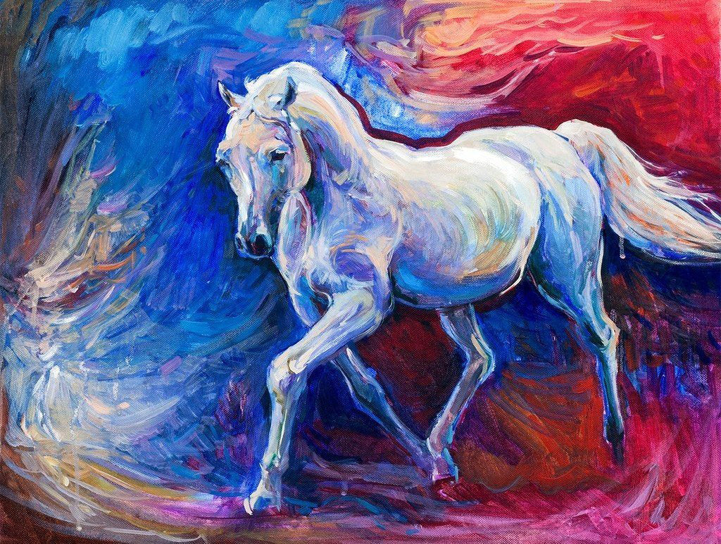 Een Paard op een Rode en Blauwe Achtergrond Diamond Painting