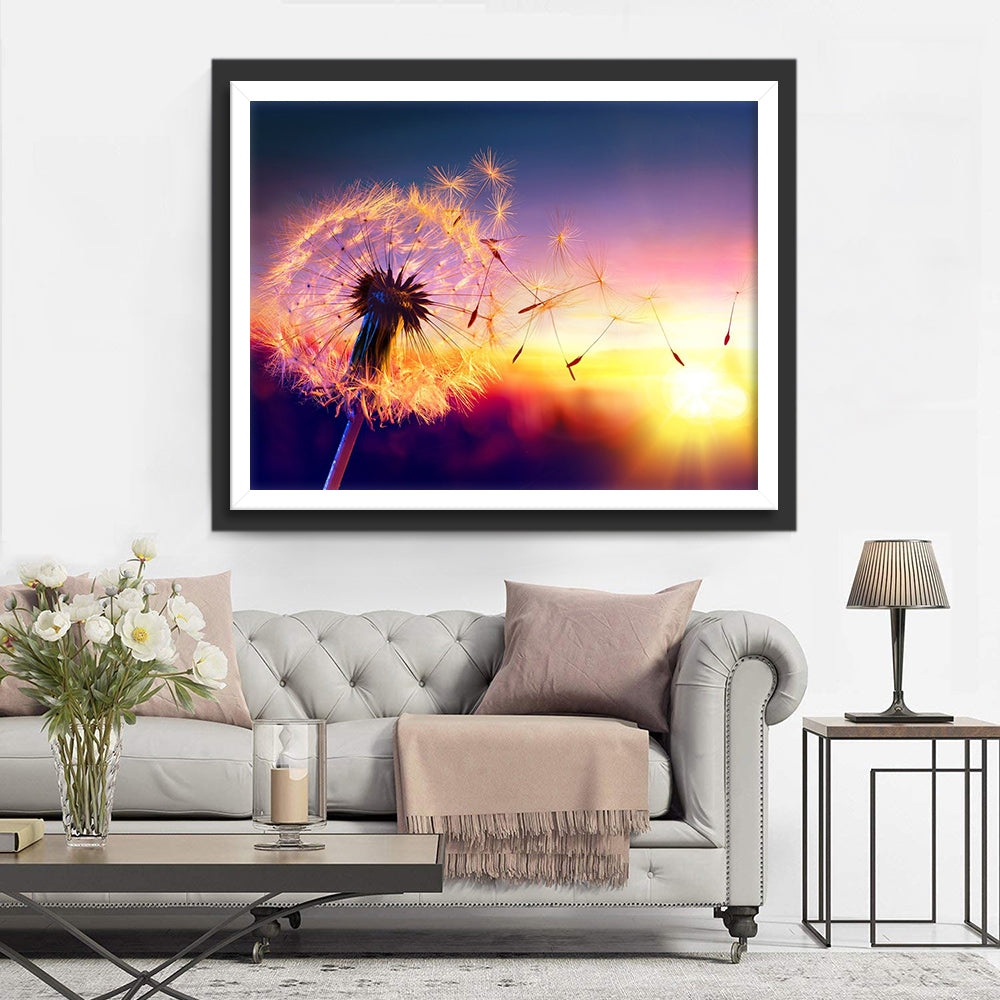 Een Paardenbloem onder de Paarse Avondhemel Diamond Painting