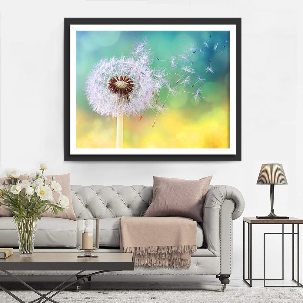 Een Paardenbloem tegen een Geelgroene Achtergrond Diamond Painting
