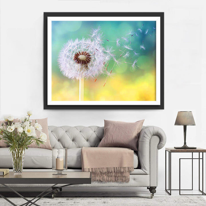 Een Paardenbloem tegen een Geelgroene Achtergrond Diamond Painting