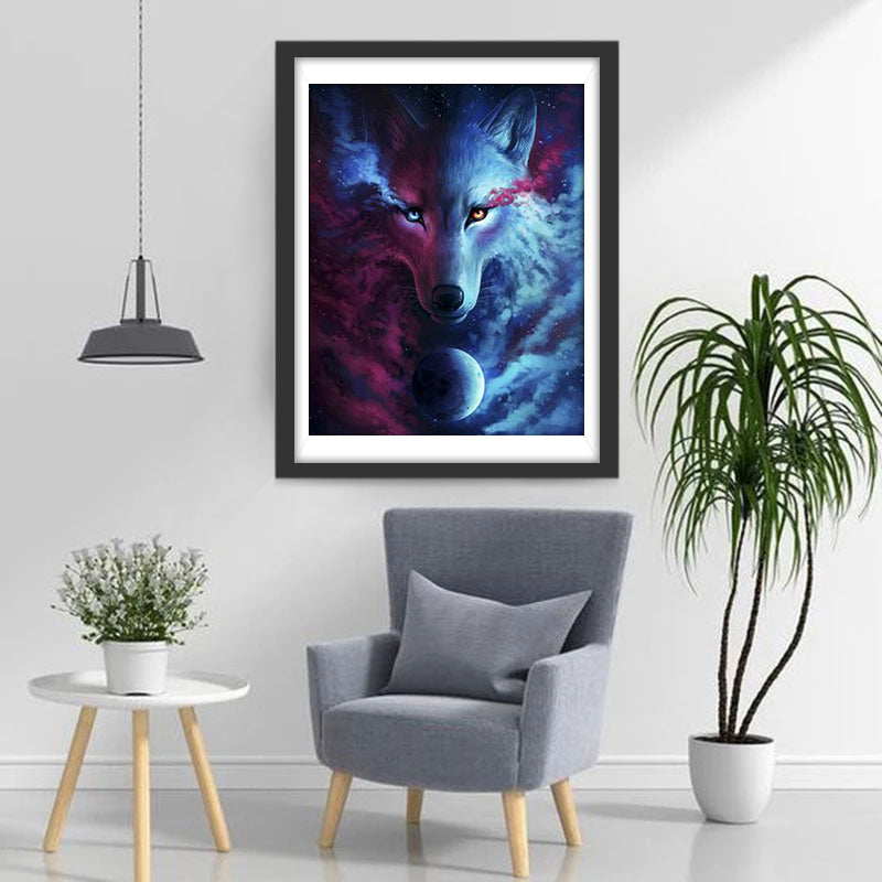 Een Paarse en Blauwe Wolf Diamond Painting