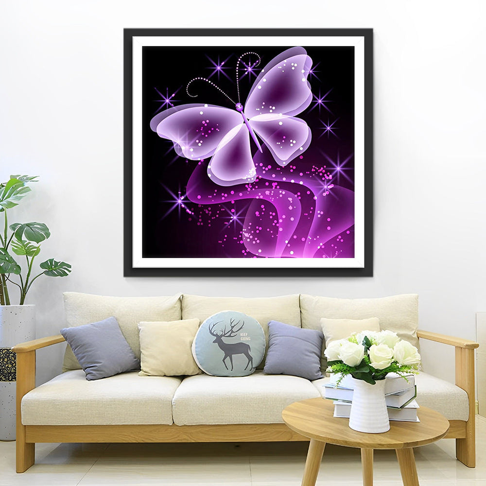Een Paarse, Zijdeachtige Vlinder Diamond Painting