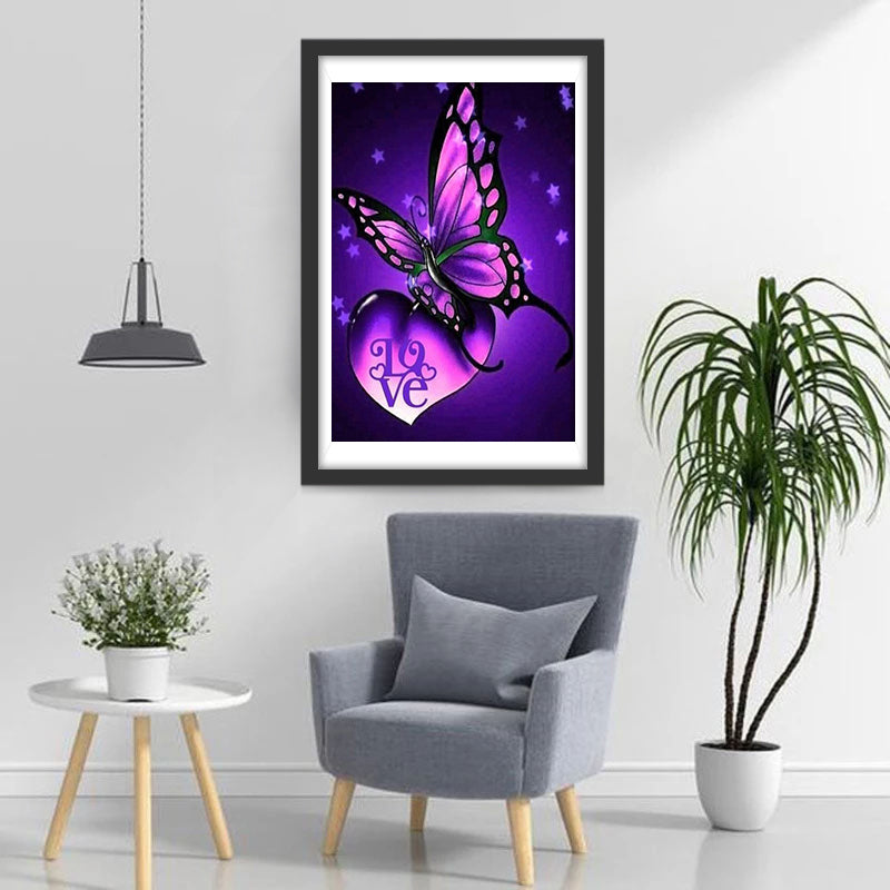 Een Paarszwarte Vlinder en Hart Diamond Painting