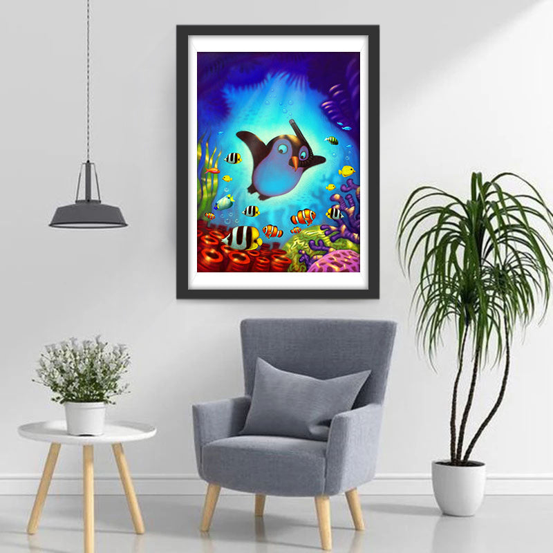 Een Pinguïn observeert het Zeeleven in de Zee Diamond Painting