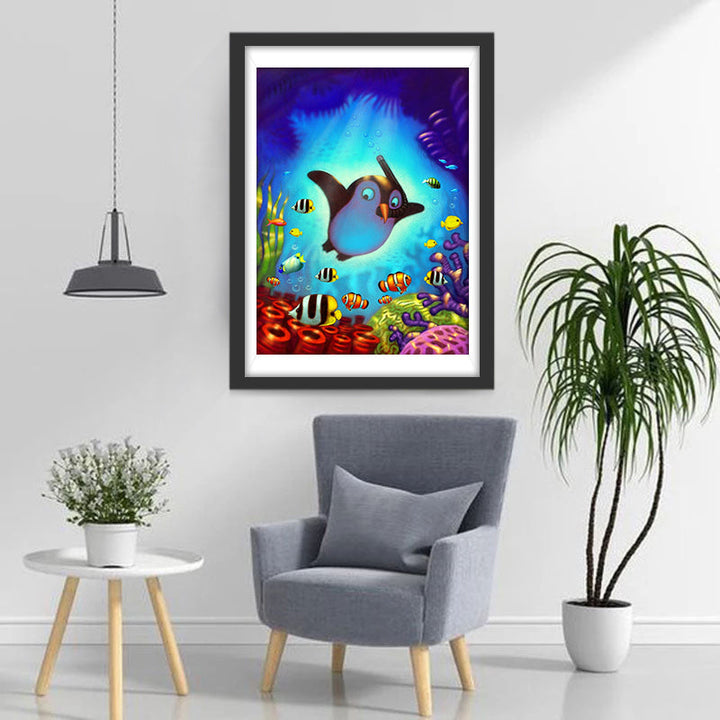 Een Pinguïn observeert het Zeeleven in de Zee Diamond Painting