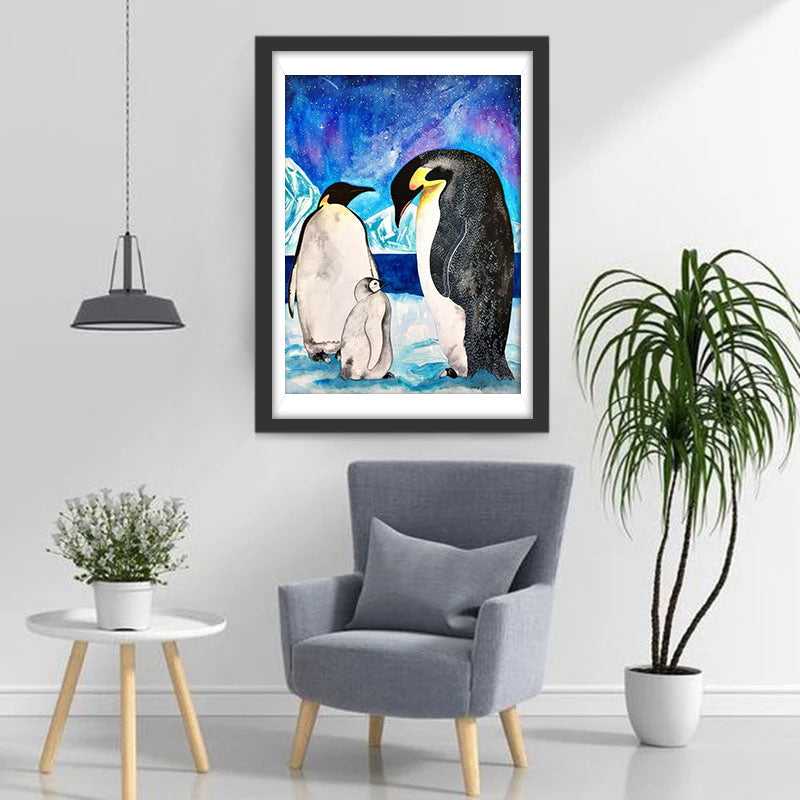 Een Pinguïnfamilie onder een Prachtige Sterrenhemel Diamond Painting