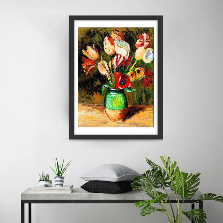 Een Pot met Tulpen op Tafel Diamond Painting