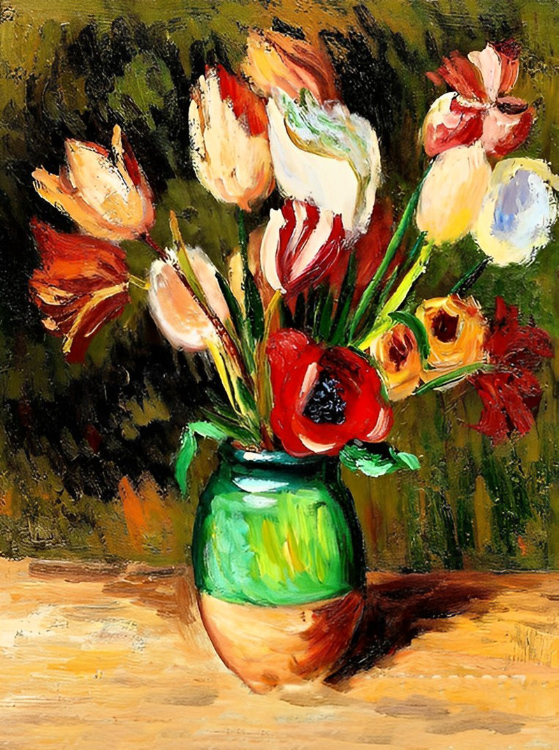 Een Pot met Tulpen op Tafel Diamond Painting