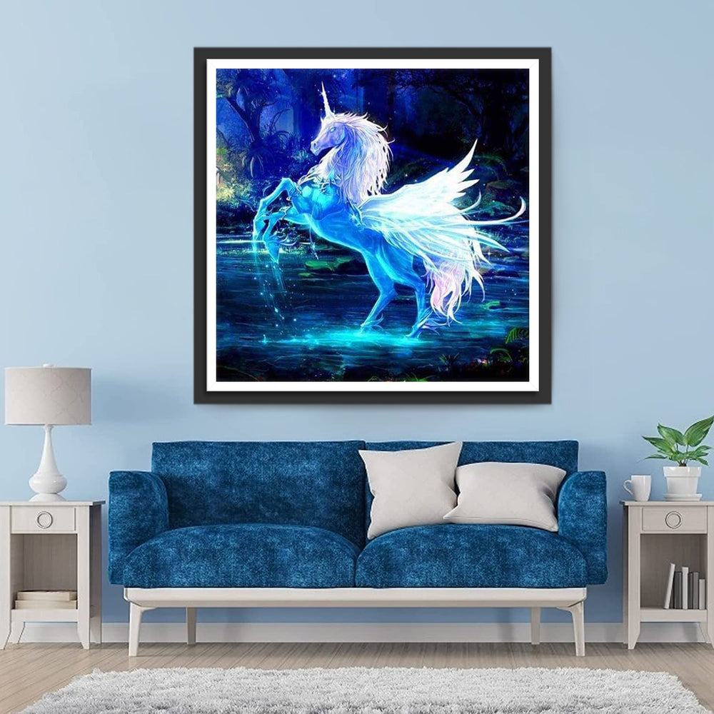 Een Prachtige Blauwe Eenhoorn in de Rivier Diamond Painting