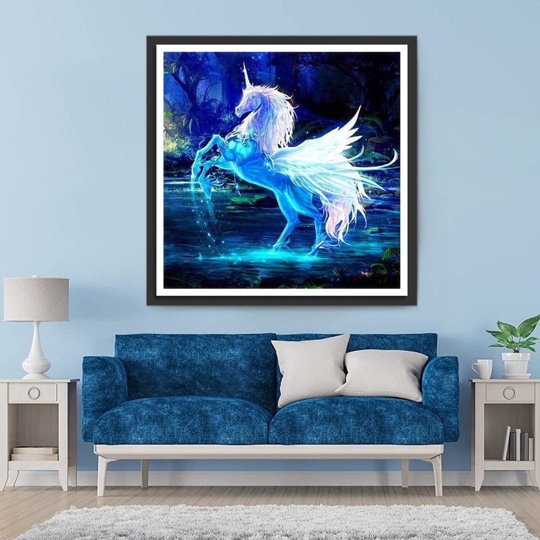 Een Prachtige Blauwe Eenhoorn in de Rivier Diamond Painting