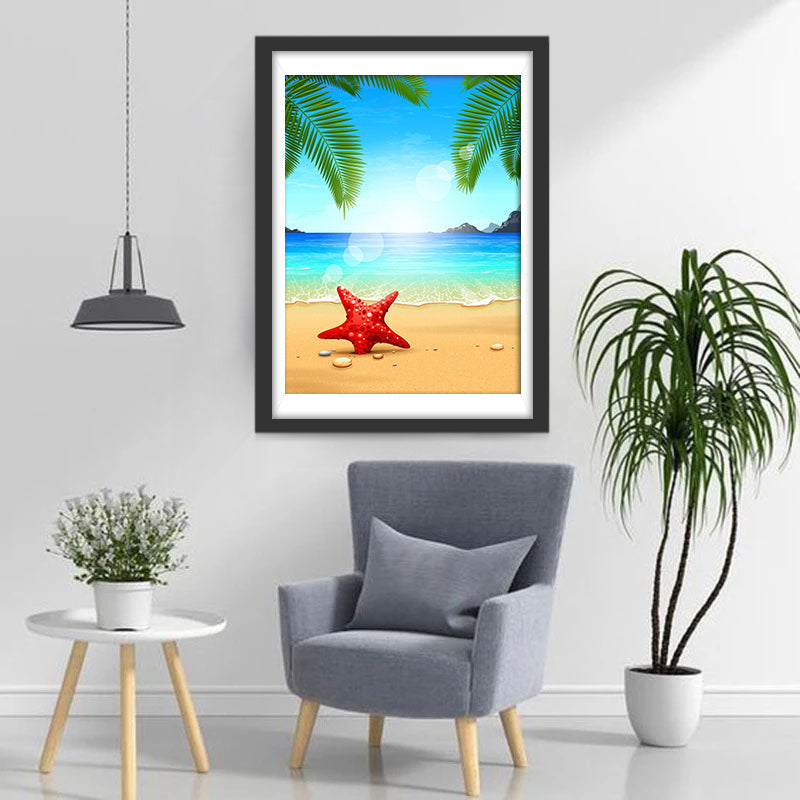 Een Rode Zeester op het Strand Diamond Painting