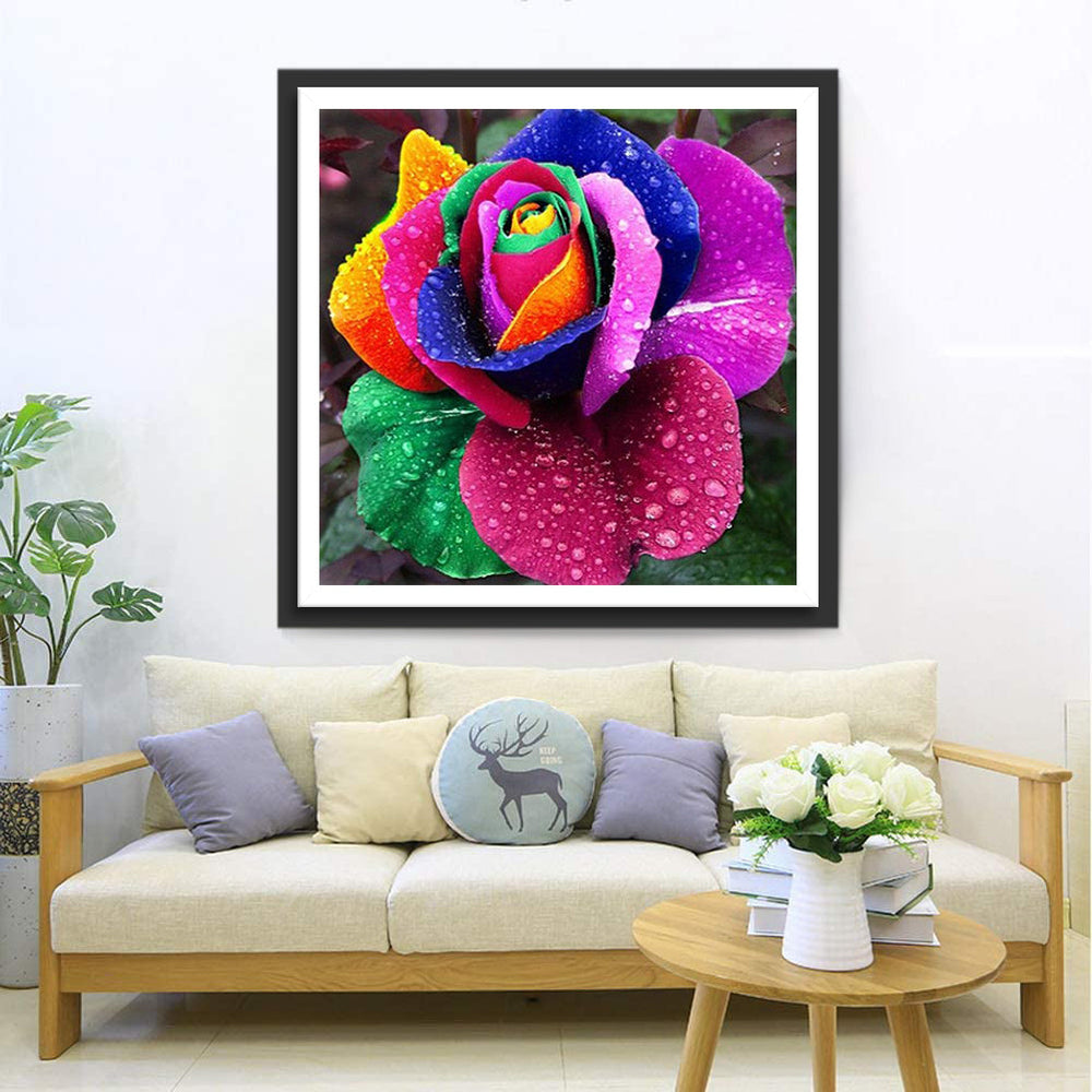 Een Roos met Regenboogblaadjes Diamond Painting
